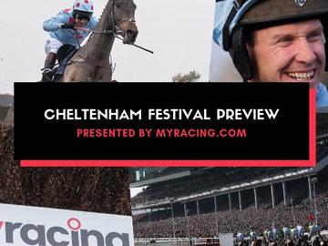 Promotional banner for an blog article featuring cheltenham racecourse and myracing branding.